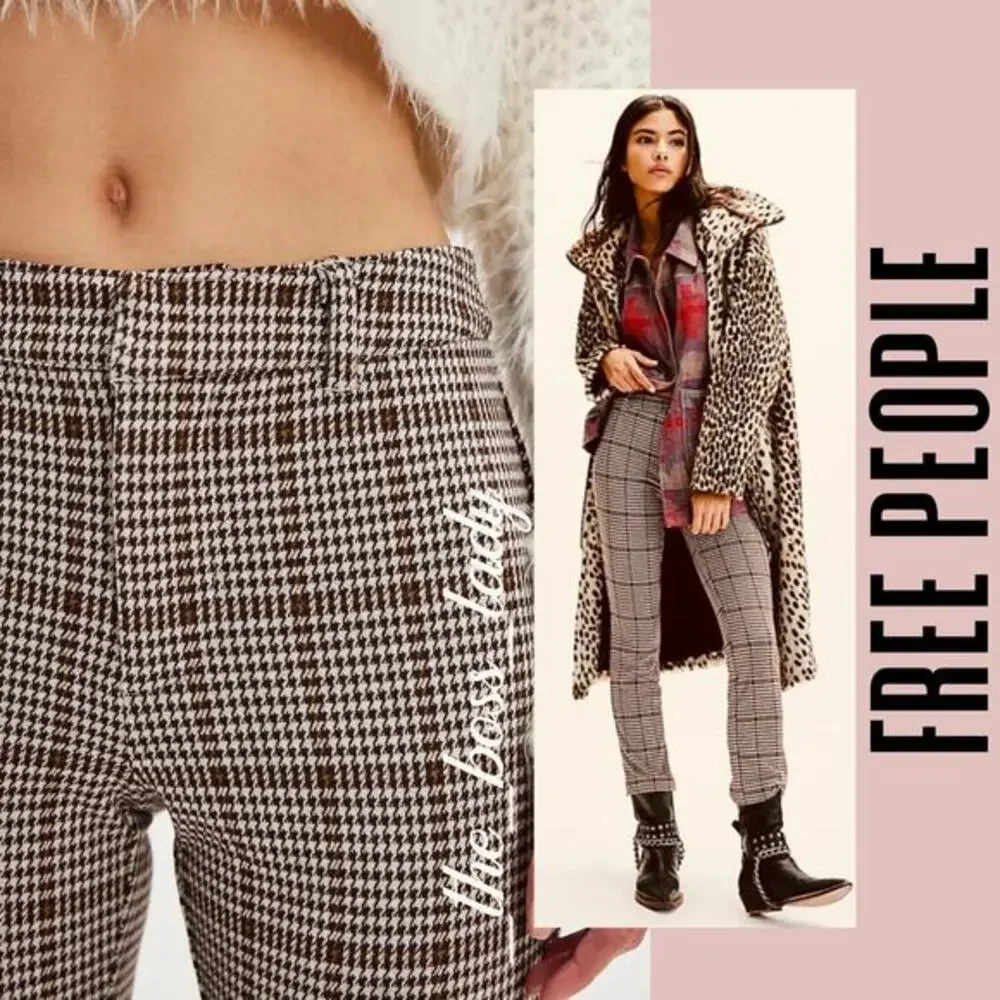 Free People plaid pants trousers slim cropped 6